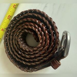 Docker Men Belt Brown Braided Leather Silver Buckle Size XL Genuine Leather